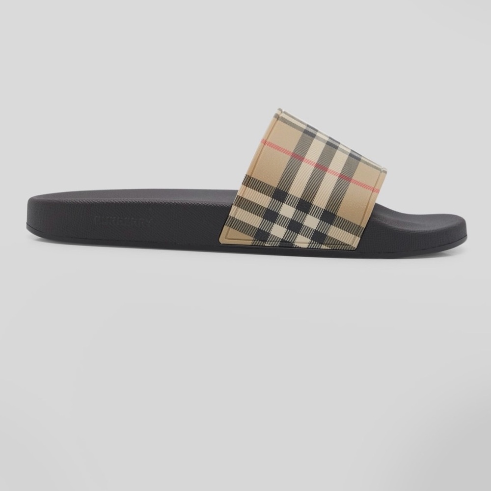 Authentic Burberry Black and Tan Slide Sandals